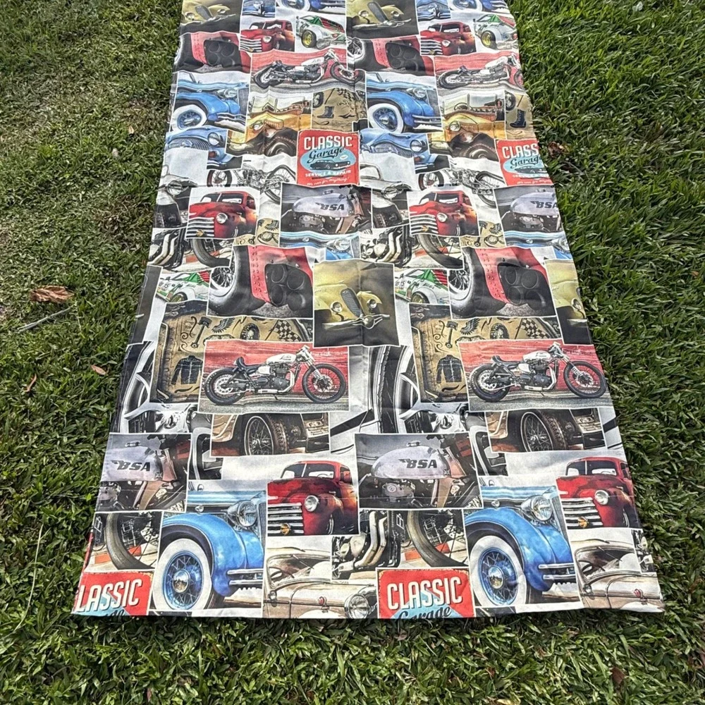 Classic Garage Cars Motorcycles Upholstery Fabric Made in Spain 53x96